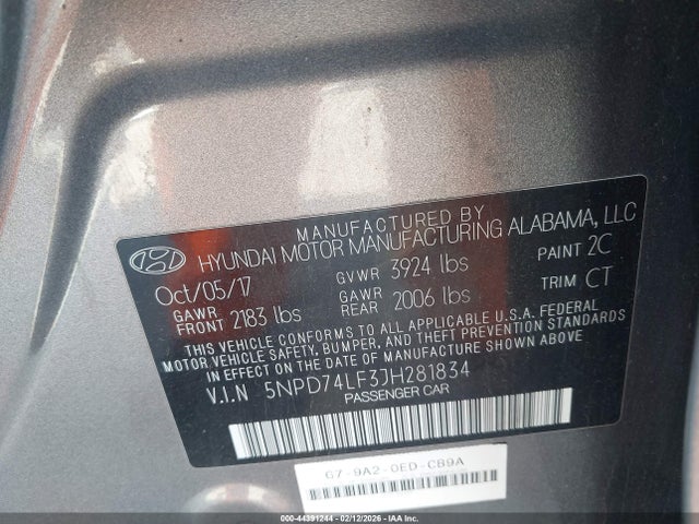 2018 Hyundai Elantra Se მანქანა იყიდება აუქციონზე, vin: 5NPD74LF3JH281834, აუქციონის ნომერი: 44391244