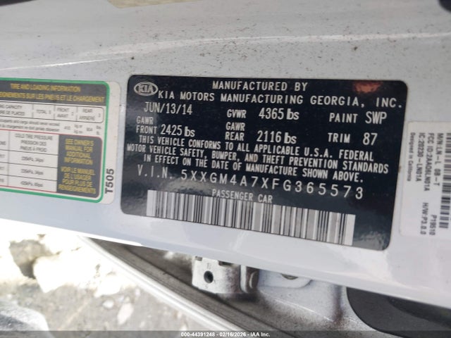Продажа на аукционе авто 2015 Kia Optima Lx, vin: 5XXGM4A7XFG365573, номер лота: 44391248