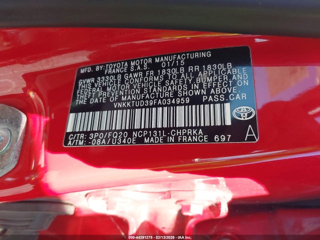 VNKKTUD39FA034959 Toyota YARIS L