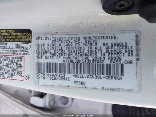 2004 TOYOTA CAMRY 4T1BE32K14U269032 Photo 8