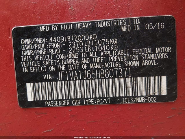 JF1VA1J65H8807371 Subaru Wrx Limited