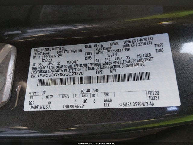 2016 FORD ESCAPE 1FMCU0GX0GUC23870 Photo 8