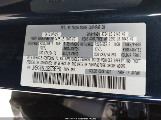Продаж на аукціоні авто 2025 Mazda Cx-5 2.5 S Select, vin: JM3KFBBL5S0736761, номер лоту: 44391370