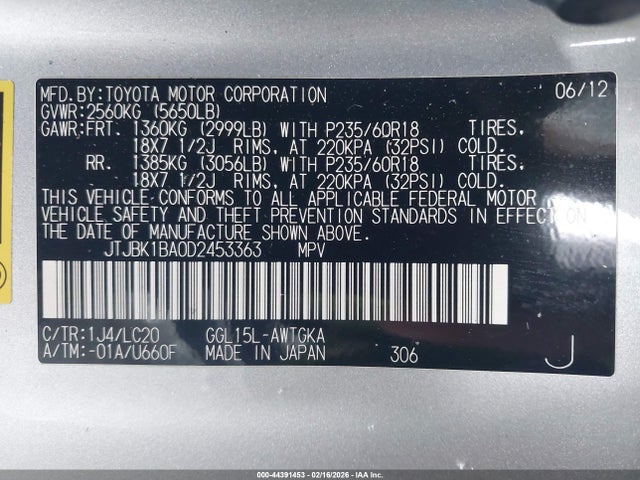 Aukcja sprzedaży 2013 Lexus Rx 350, vin: JTJBK1BA0D2453363, numer aukcji: 44391453
