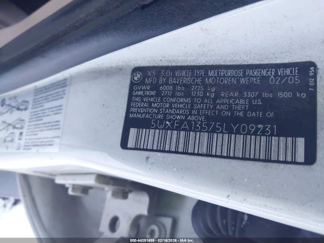 44391459 :رقم المزاد ، 5UXFA13575LY09231 vin ، 2005 Bmw X5 3.0i مزاد بيع