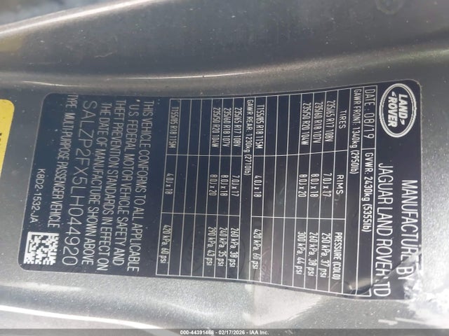 SALZP2FX5LH044920 Land Rover Range Rover Evoque Se