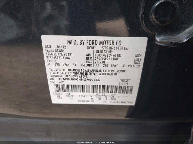 1FM5K8GC4NGA99866 Ford Explorer St