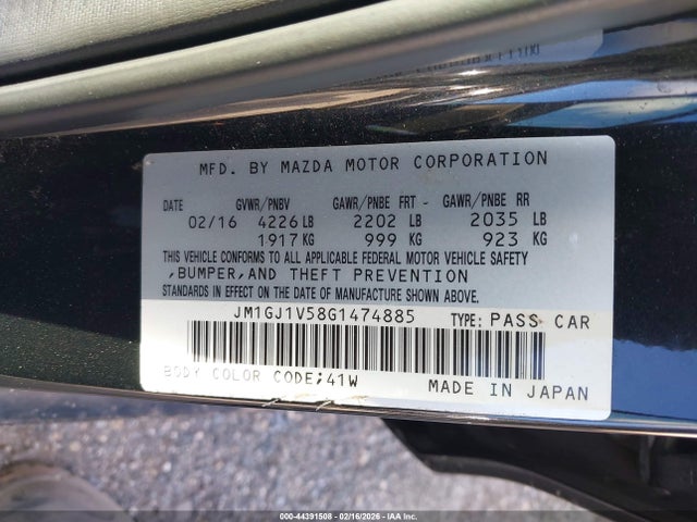 Продажа на аукционе авто 2016 Mazda Mazda6 I Touring, vin: JM1GJ1V58G1474885, номер лота: 44391508