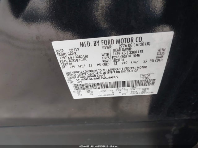 1FM5K8D89EGA36696 Ford EXPLORER XLT