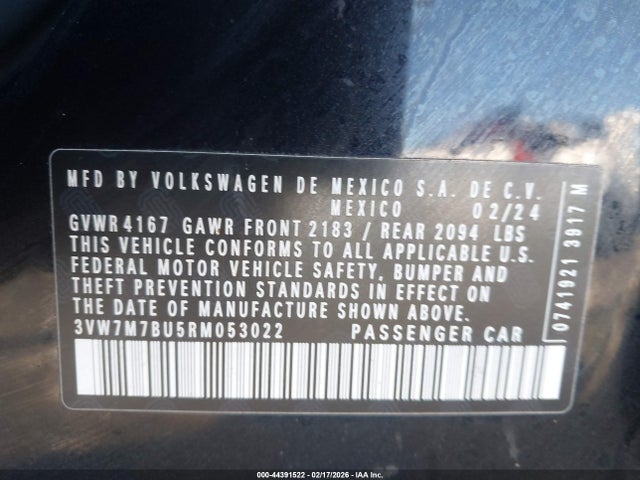 Продаж на аукціоні авто 2024 Volkswagen Jetta 1.5t Se, vin: 3VW7M7BU5RM053022, номер лоту: 44391522