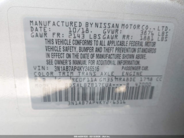 3N1AB7AP4KY246516 Nissan SENTRA S