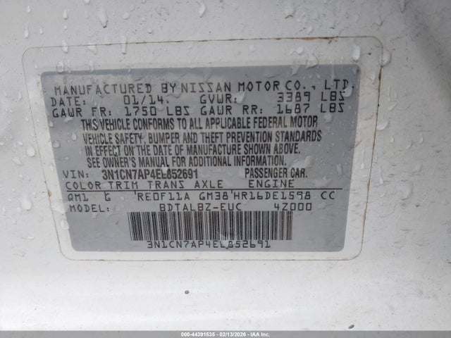 3N1CN7AP4EL852691 Nissan Versa 1.6 Sv