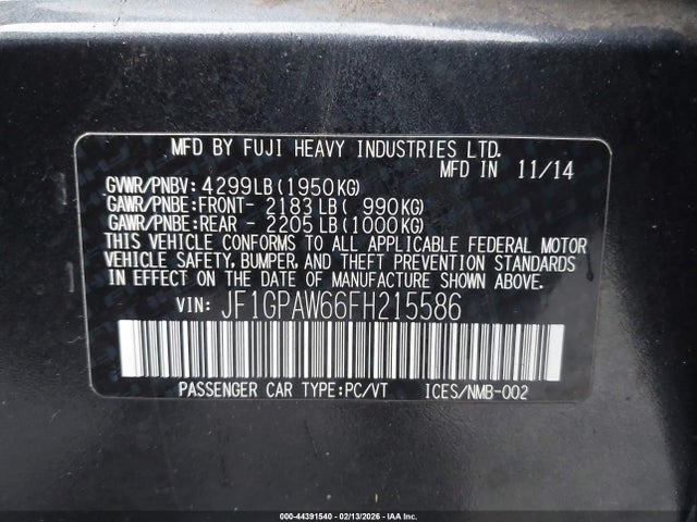 JF1GPAW66FH215586 Subaru Impreza 2.0i Sport Limited