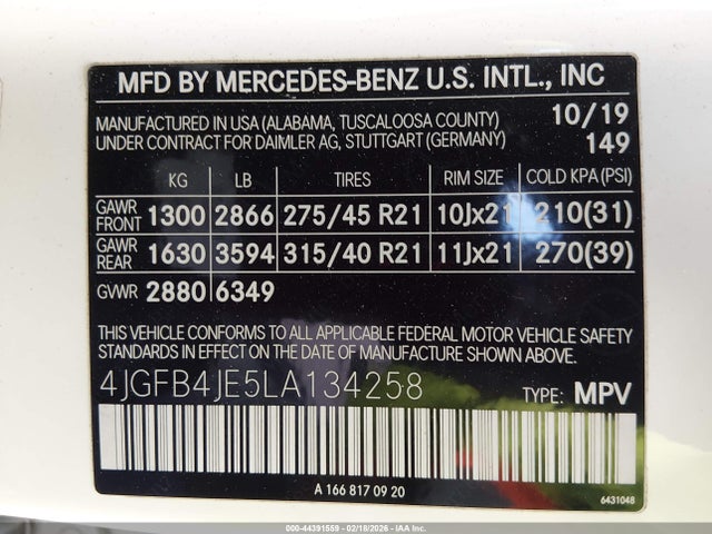 4JGFB4JE5LA134258 Mercedes-Benz GLE 350