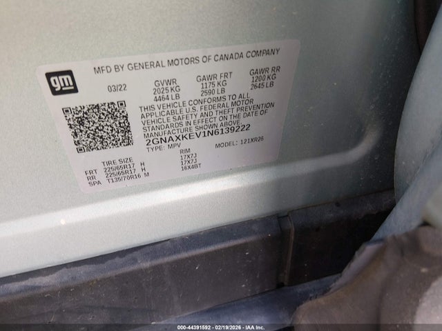 2GNAXKEV1N6139222 Chevrolet Equinox Fwd Lt