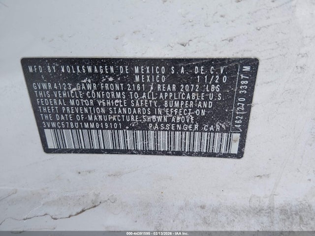 Продаж на аукціоні авто 2021 Volkswagen Jetta 1.4t R-line/1.4t S/1.4t Se, vin: 3VWC57BU1MM019101, номер лоту: 44391595