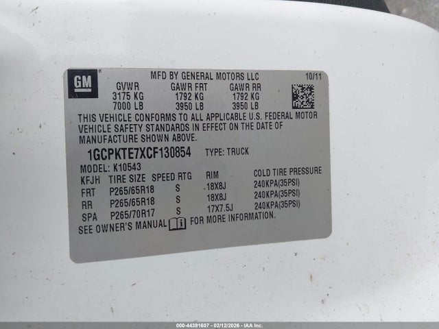Продажа на аукционе авто 2012 Chevrolet Silverado 1500 Ltz, vin: 1GCPKTE7XCF130854, номер лота: 44391607