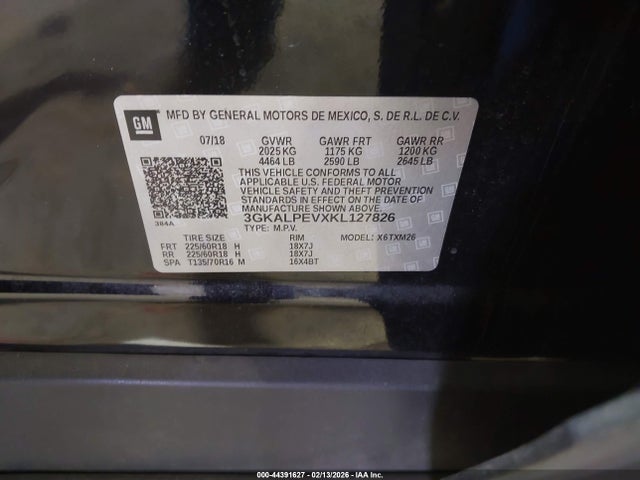Aukcja sprzedaży 2019 Gmc Terrain Slt, vin: 3GKALPEVXKL127826, numer aukcji: 44391627