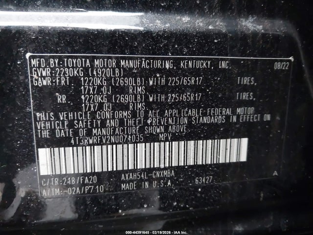 4T3RWRFV2NU074035 Toyota Rav4 Hybrid Xle