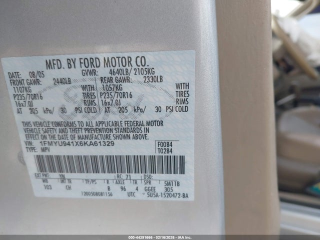 Продаж на аукціоні авто 2006 Ford Escape Limited, vin: 1FMYU941X6KA61329, номер лоту: 44391666