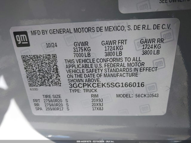 3GCPKCEK5SG166016 Chevrolet Silverado 1500 4wd Short Bed Custom Trail Boss