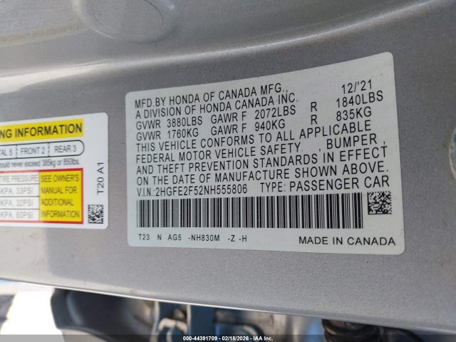 Honda Civic Sport 2022 2HGFE2F52NH555806 Image 9