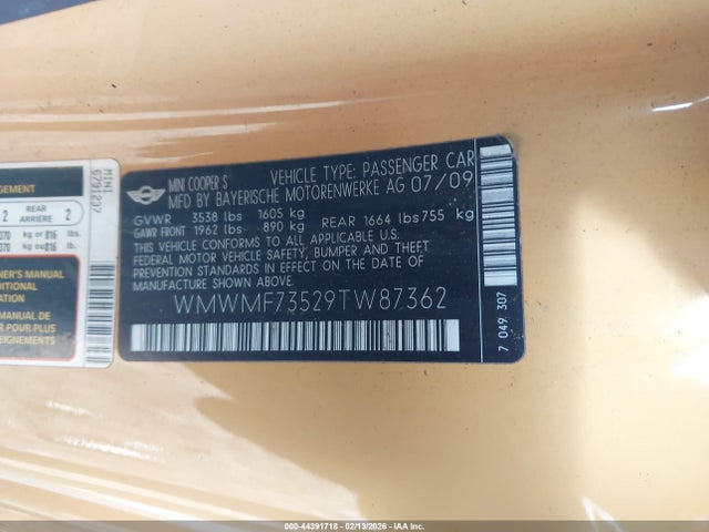 2009 MINI COOPER S WMWMF73529TW87362 Photo 8