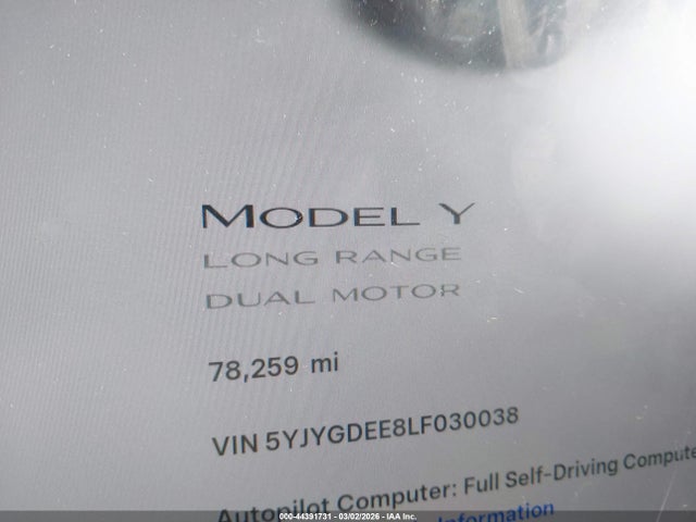 2020 TESLA MODEL Y 5YJYGDEE8LF030038 Photo 6