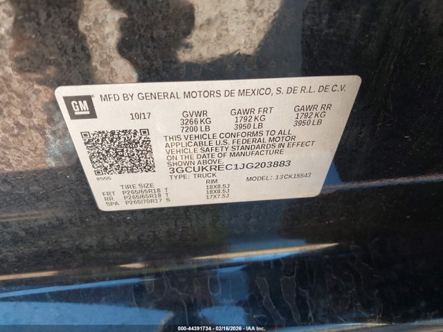 3GCUKREC1JG203883 Chevrolet Silverado 1500 2lt