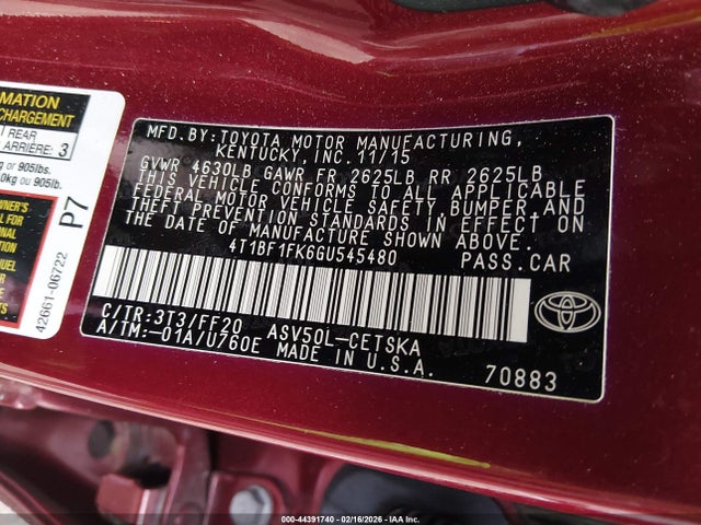 Toyota CAMRY SE 2016 4T1BF1FK6GU545480 Image 9