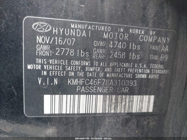 2008 HYUNDAI AZERA KMHFC46F78A310393 Photo 8