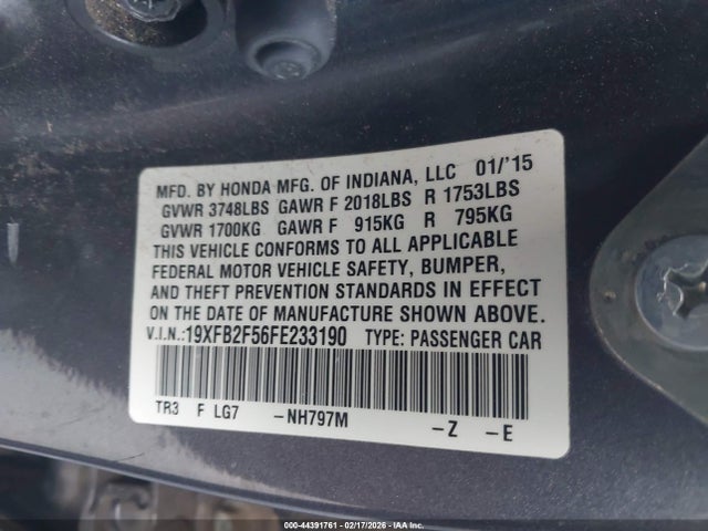 Honda Civic Lx 2015 19XFB2F56FE233190 Image 9