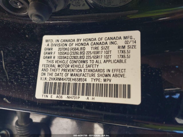 2HKRM4H70EH658934 Honda Cr-v Ex-l