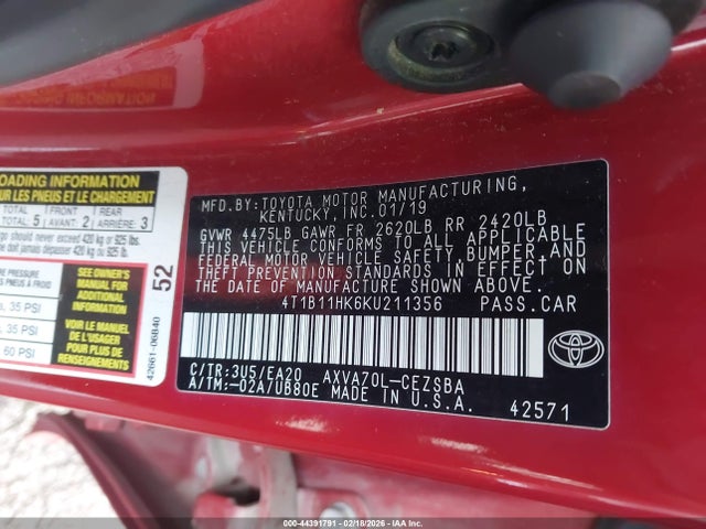 4T1B11HK6KU211356 Toyota CAMRY SE