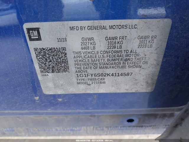 1G1FY6S02K4114587 Chevrolet BOLT EV LT