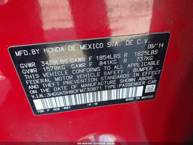 3HGGK5H80FM730871 Honda Fit Ex/ex-l