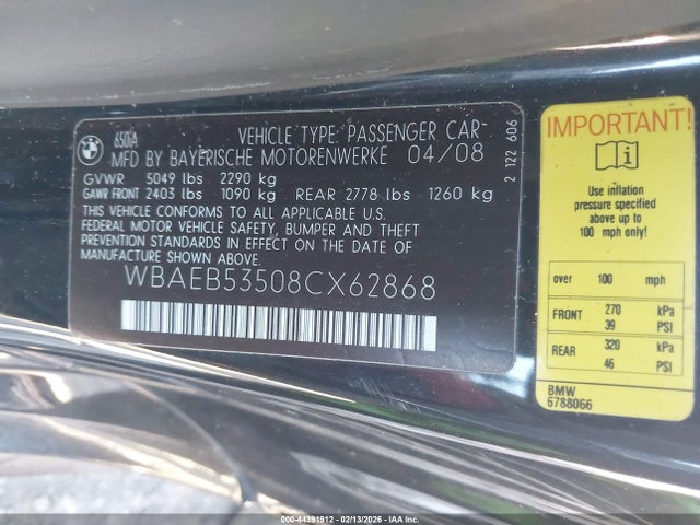 Продаж на аукціоні авто 2008 Bmw 650i, vin: WBAEB53508CX62868, номер лоту: 44391912