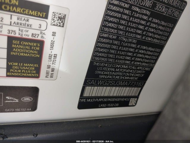 2021 LAND ROVER RANGE ROVER SPORT SALWG2SU3MA773183 Photo 8