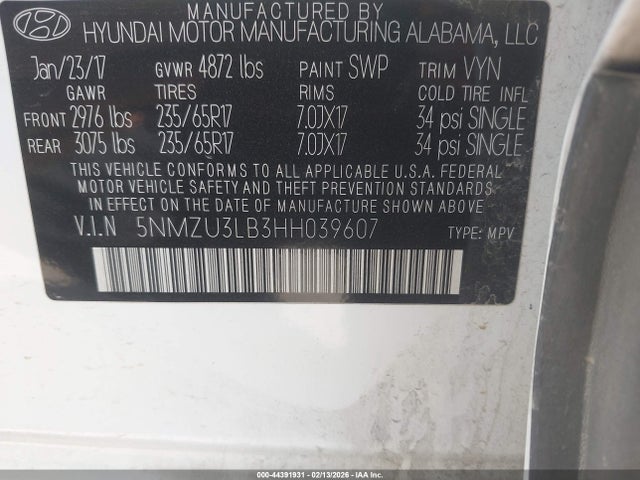 Aukcja sprzedaży 2017 Hyundai Santa Fe Sport 2.4l, vin: 5NMZU3LB3HH039607, numer aukcji: 44391931