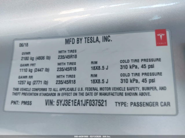 2018 TESLA MODEL 3 5YJ3E1EA1JF037521 Photo 8