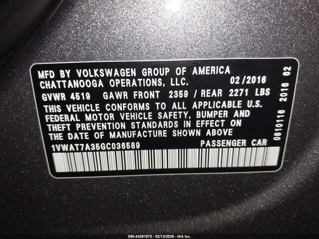 1VWAT7A35GC036589 Volkswagen Passat 1.8t S