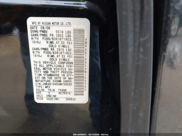 Aukcja sprzedaży 2009 Infiniti Fx35, vin: JNRAS18W59M158580, numer aukcji: 44392031