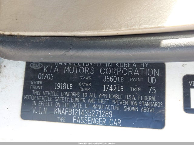 2003 KIA SPECTRA KNAFB121435271289 Photo 8