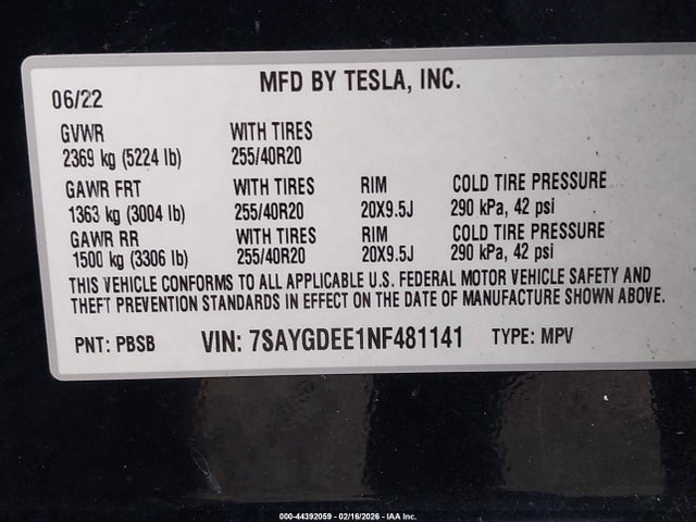 2022 TESLA MODEL Y 7SAYGDEE1NF481141 Photo 8