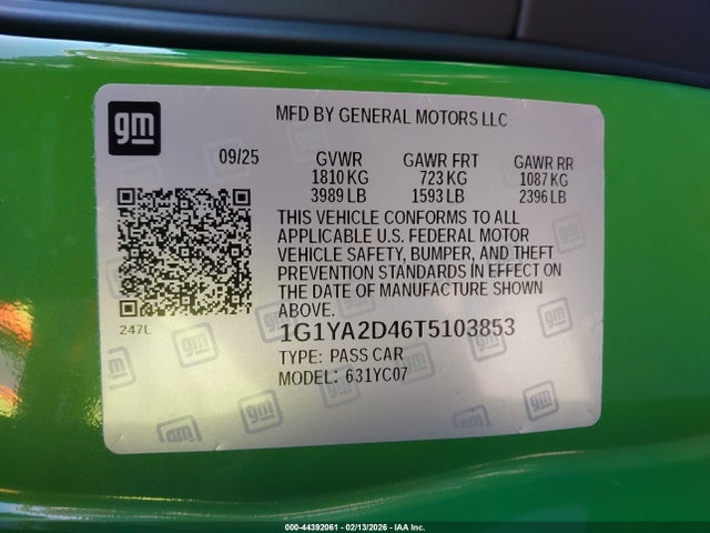 1G1YA2D46T5103853 Chevrolet Stingray 1lt Rwd