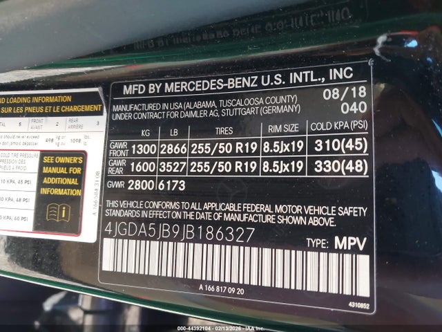 4JGDA5JB9JB186327 Mercedes-Benz GLE 350