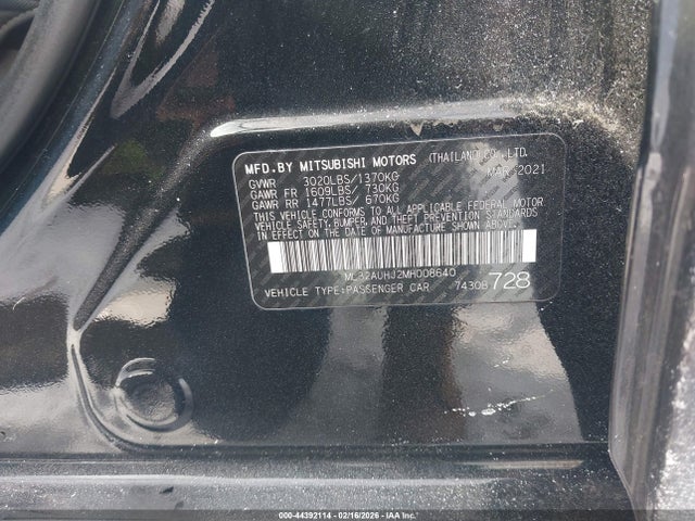 44392114 :رقم المزاد ، ML32AUHJ2MH008640 vin ، 2021 Mitsubishi Mirage Carbonite Edition/es/le مزاد بيع