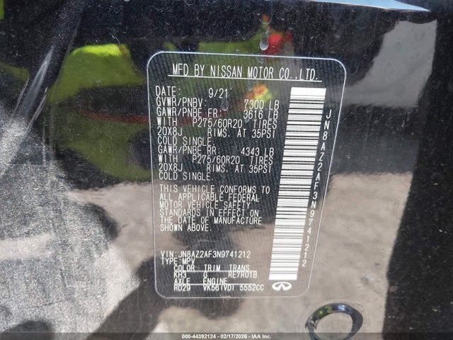Продаж на аукціоні авто 2022 Infiniti Qx80 Luxe, vin: JN8AZ2AF3N9741212, номер лоту: 44392124