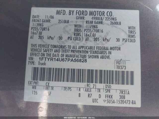 Продажа на аукционе авто 2007 Ford Ranger Sport/stx/xl/xlt, vin: 1FTYR14U67PA56828, номер лота: 44392142