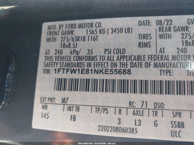 1FTFW1E81NKE55688 Ford F-150 Xlt